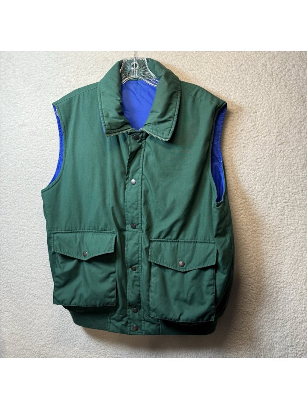 VTG Outdoor Exchange Goose Down Puffer Ski Vest Reversible Green Blue Mens Sz L